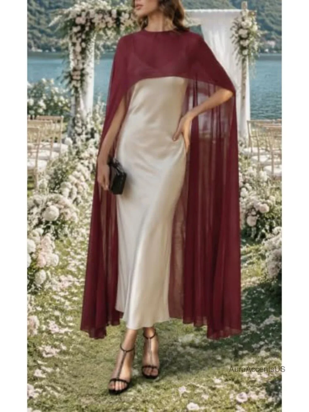 Chiffon Sheer Mesh Cape High Low Flowy Poncho Bridal Wedding Capelet Evening